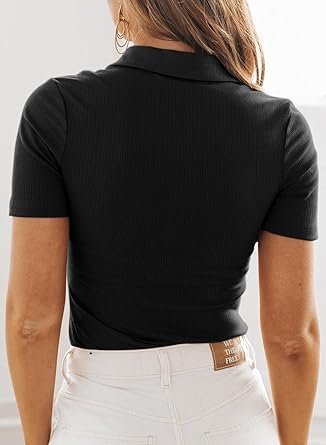Dokotoo Womens Polo Shirts Short Sleeve Collared V Neck T Shirts Summer Blouses Business Casual Tops