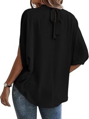 71QXIu1mAL._AC_SY445_.jpg Verdusa Women's Tie Back Dolman Sleeve Blouse Top Casual Dressy Mock Neck Going Out Tops
