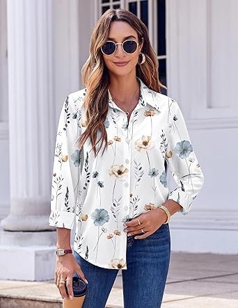 8143B6jwSvL._AC_SX342_.jpg Zeagoo Women's Floral Button Down Shirts