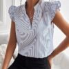 81QSN9fyTsL._AC_SY445_.jpg Floerns Striped Ruffle Summer Blouse