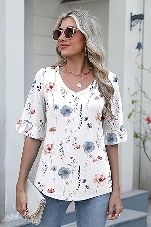81b4GXOU01L._AC_SY445_.jpg Zeagoo Women's Casual V-Neck Blouse