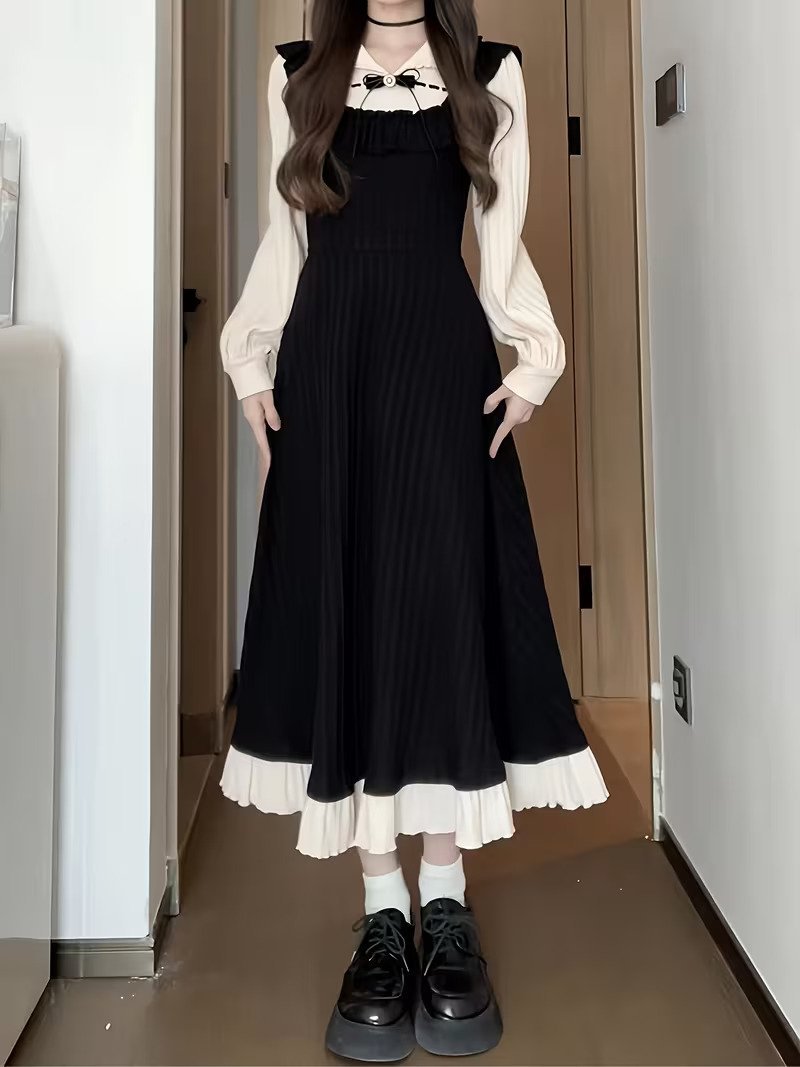 Spring Gentle Black Splicing Dress