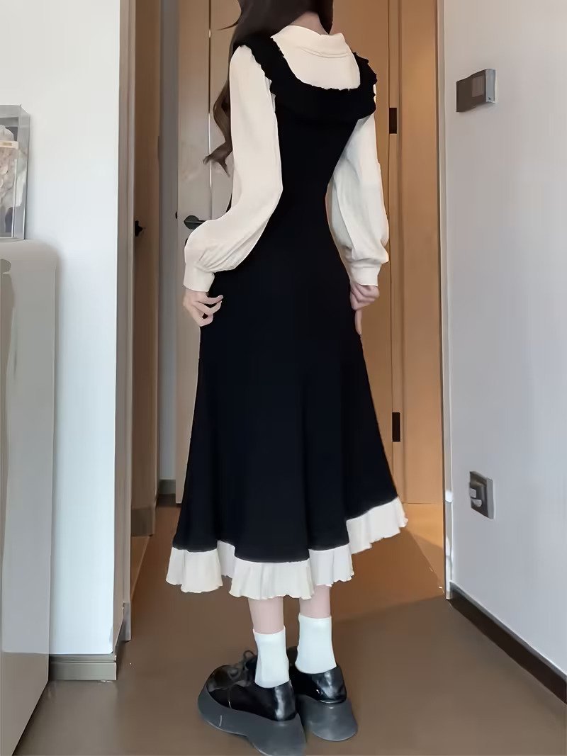 Spring Gentle Black Splicing Dress